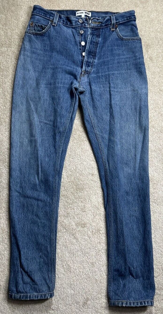 Levi's RE/DONE 501 Button Fly Jeans Women's Sz 27 Blue Distressed Made In USA